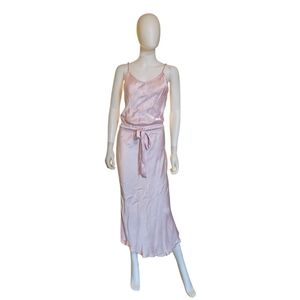 FLANNEL | Lottie Cami Drawstring Waist Midi Slip Dress in Soft Pink ~ Size Small